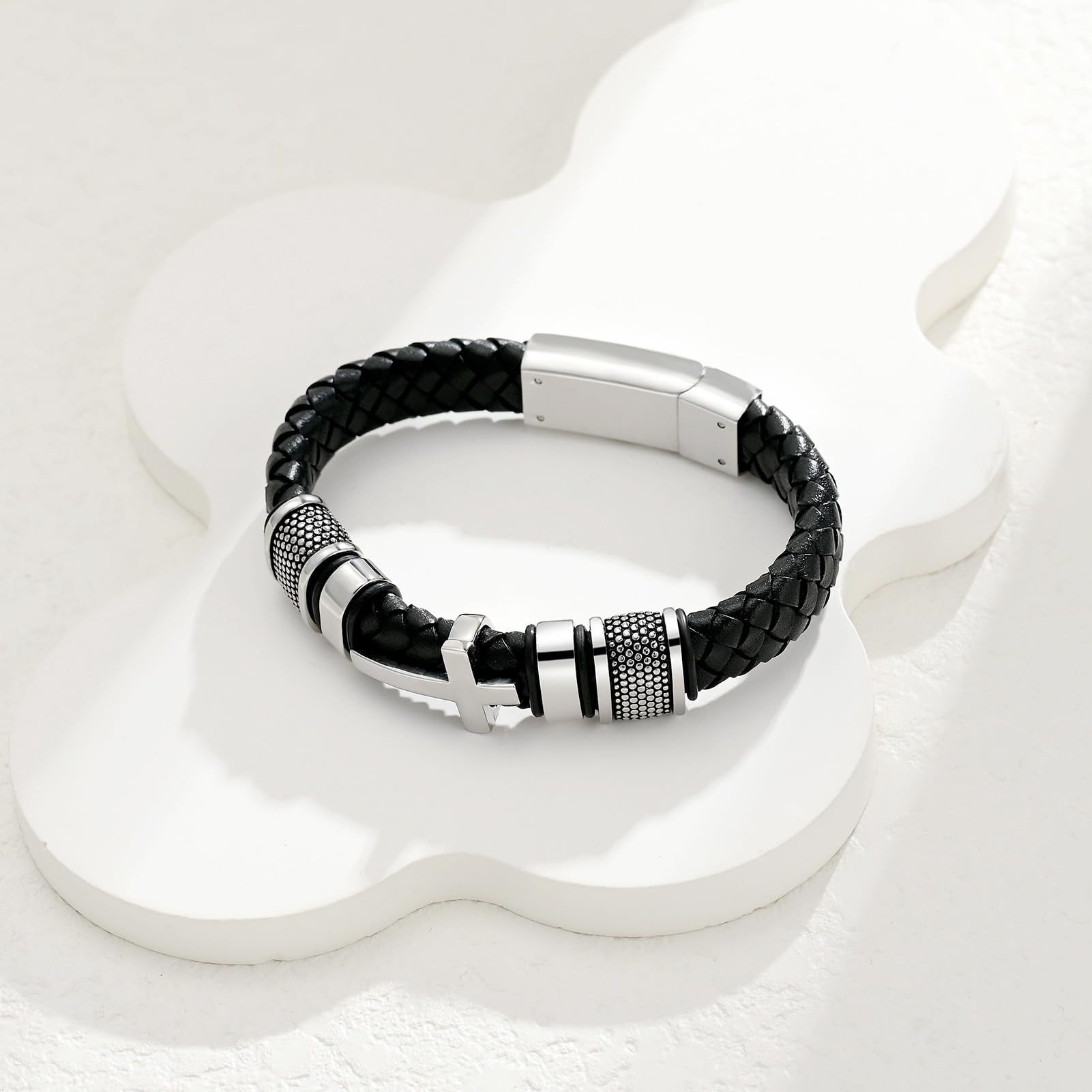 Bracciale a forma di croce per cenere, in vera pelle, con cenere commemorativa, gioielli, urna, ricordo
