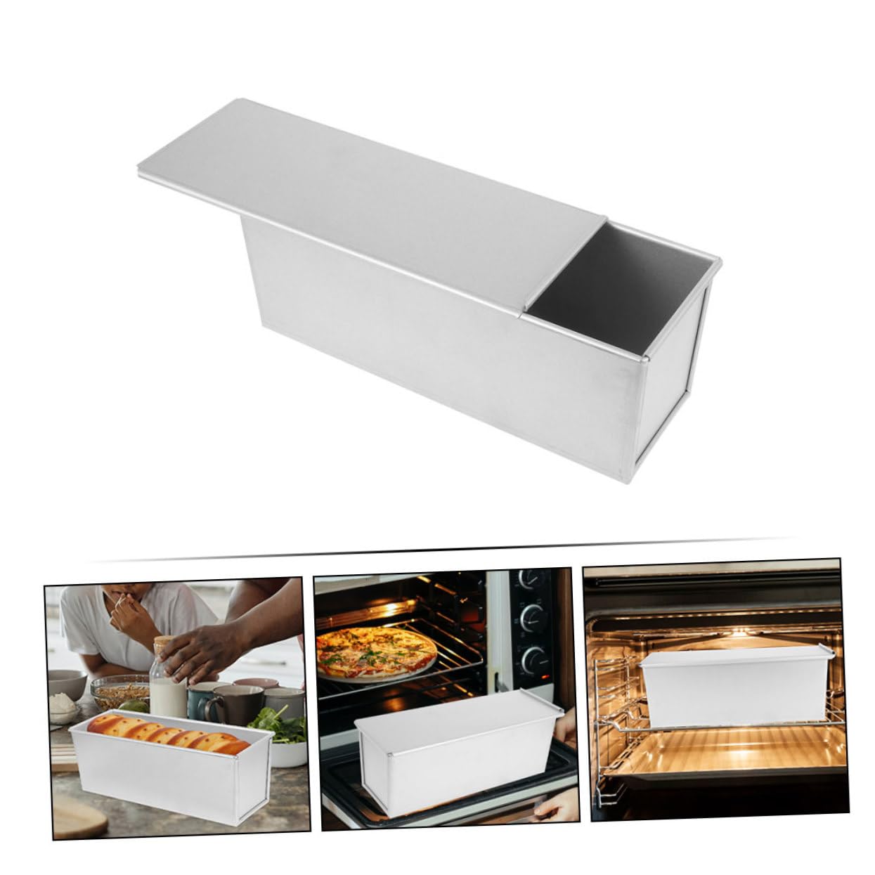 Molde para Pan con Tapa Deslizable de Aleación de Aluminio para Hornear Tostadas con Calentamiento Uniforme y Gran Capacidad Adecuado para Cocina y Panadería
