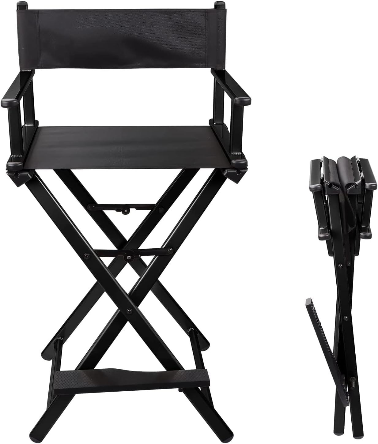 Professioneller faltbarer Direktorssitz - hoher Make-up-Artist-Sitz aus Aluminium für Kunden, tragbarer Regiestuhl, Camping-Chaise (Schwarz)