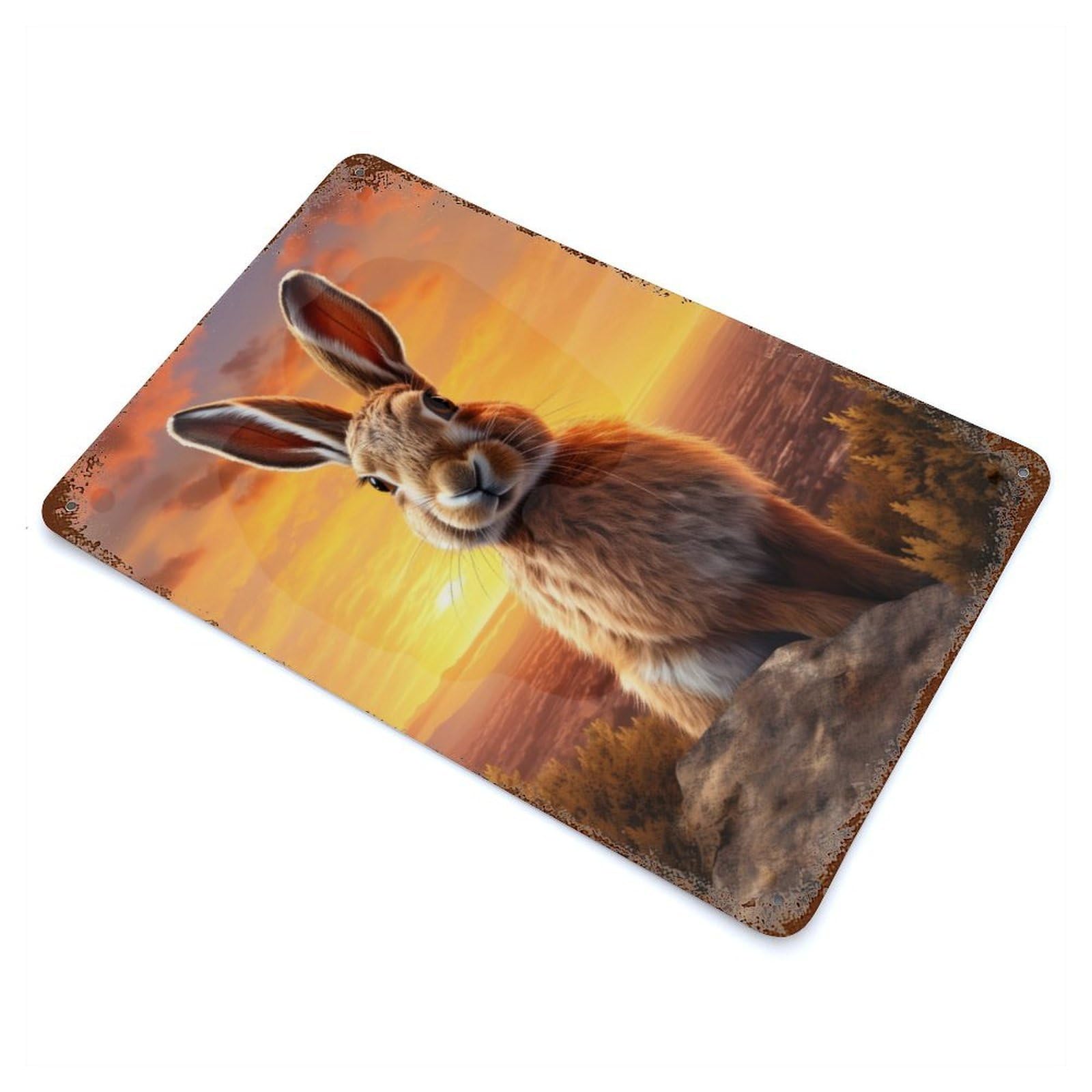 Easter Bunny At Sunrise 11.8"x7.9" Retro Metal Sign, Vintage Wall Decor for Garage, Bar And Workshop Decor