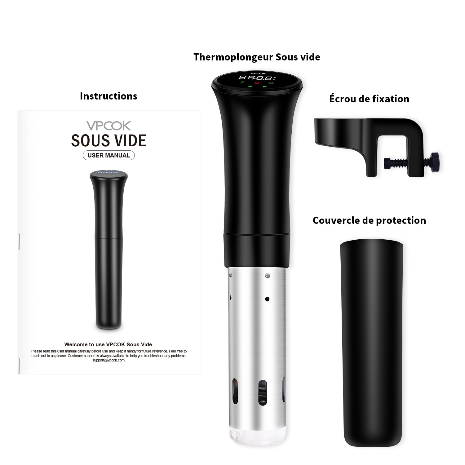 Cuiseur Sous Vide, Thermoplongeur Sous Vide, Circulateur d'Immersion de Cuisinière avec 0,1 ℃ Contrôle Précis de la Température, Circulation d'eau Silencieuse Puissante 3D, Nutrition