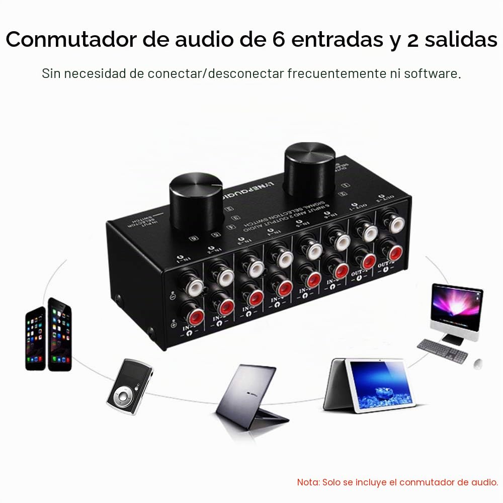 Conmutador de Audio Switch 6(2)-In-2(6)-Out,Caja de selección de señal de audio de dos vías Distribuidor divisor con entradas y salidas