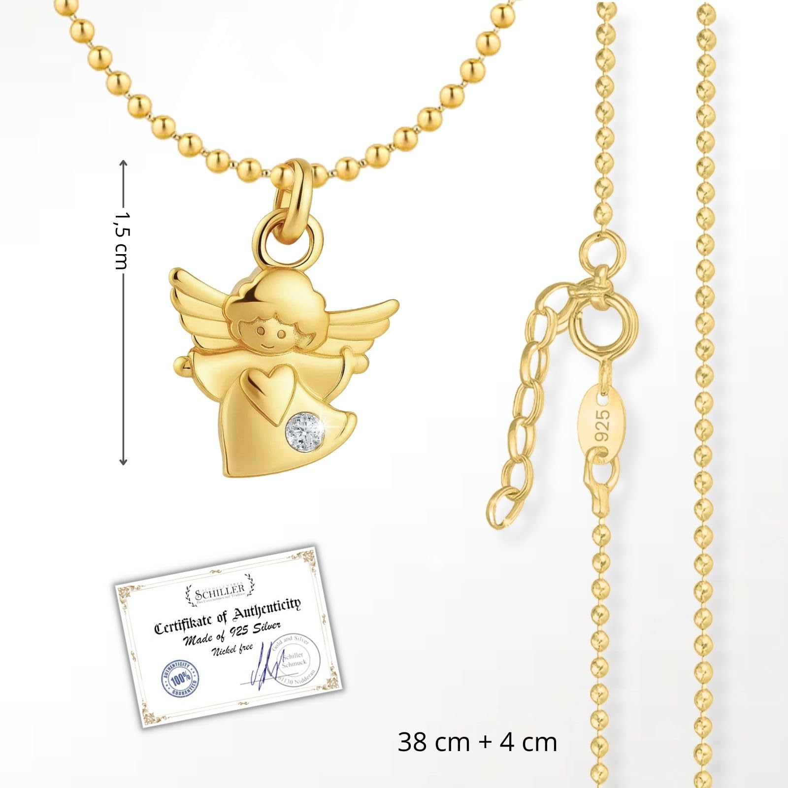 fish Collana battesimo/ragazzo/argento/oro, ciondolo a forma di angelo custode, per bambini, regalo per battesimo, nascita, biglietto di auguri e confezione regalo