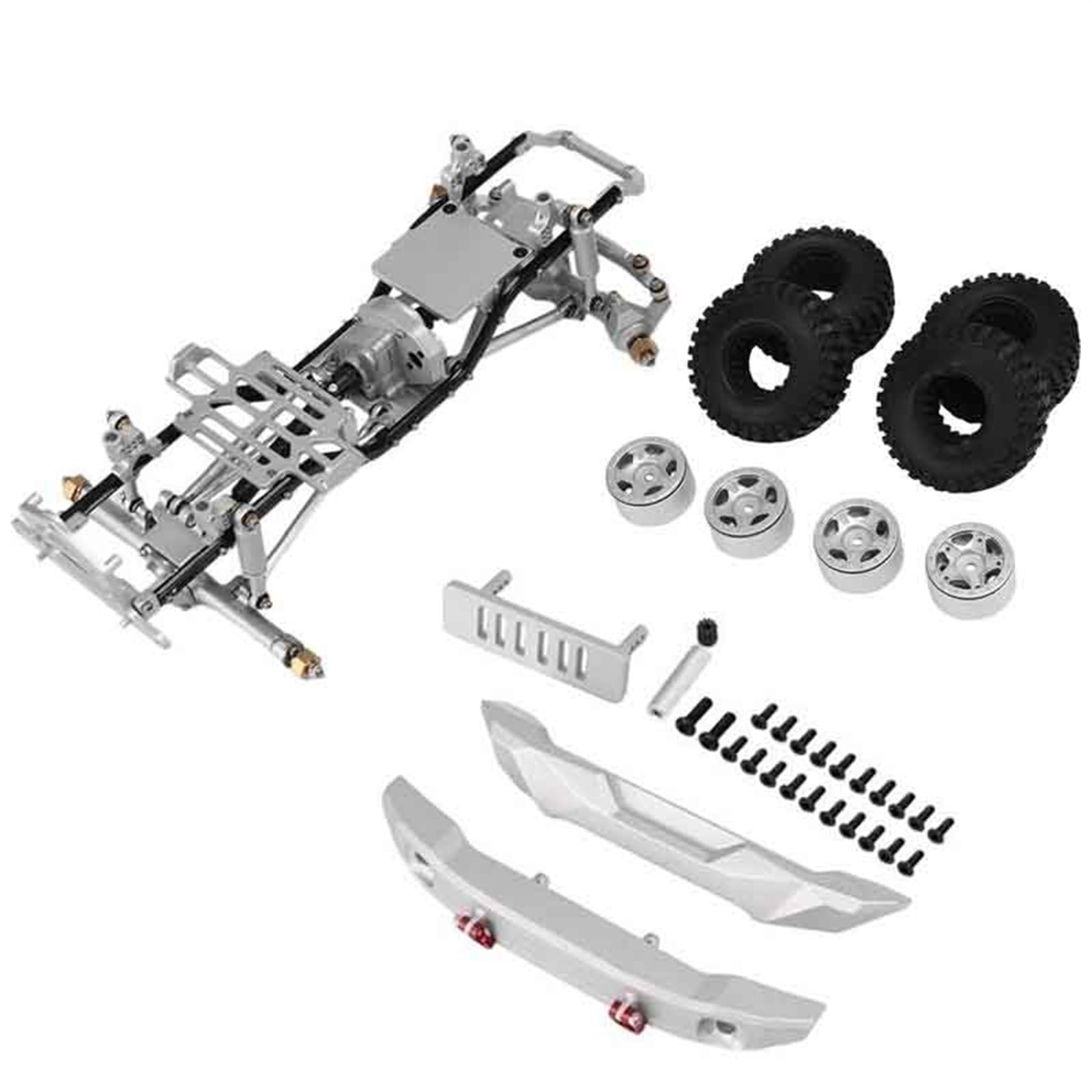 Smart Motor Robot Car Chassis Kit For SCX24 AXI00006 1/24 Ax&ia&l RC Crawler Car Upgrade Parts Aluminum Alloy Assembled Frame Chassis Kit(Silver)