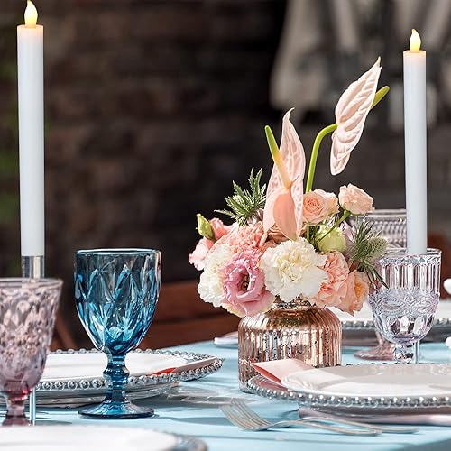 Miniatura 8 de DRomance Velas cónicas blancas sin llama con control remoto y temporizador, paquete de 6 velas LED parpadeantes que funcionan con pilas, luz