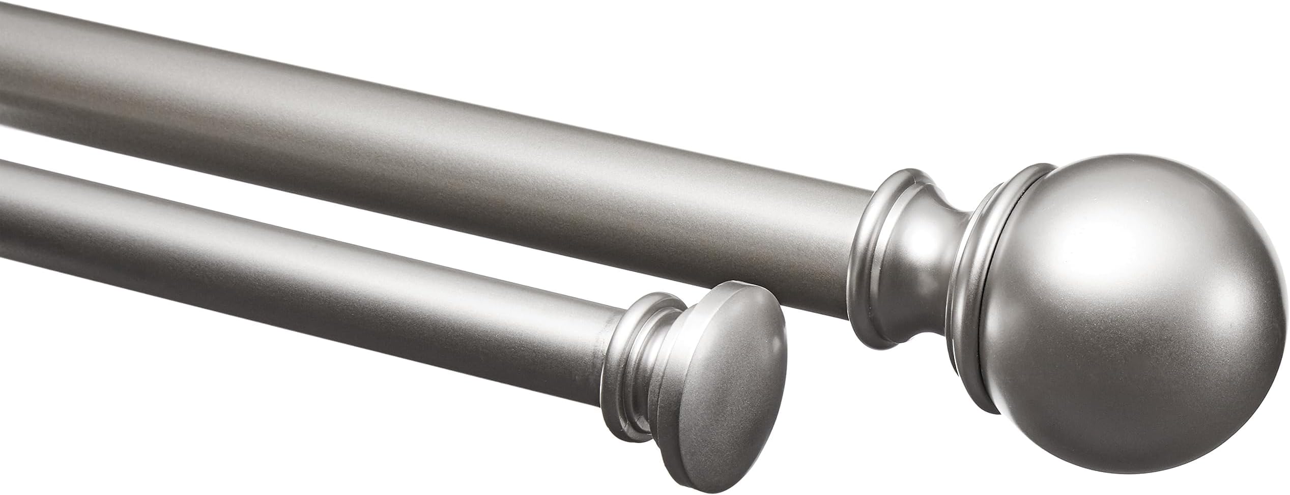 Amazon Basics Curtain Rod Curtain Rail Double Adjustable Length Round Cap with Hardware up to 72" - 144" Nickel