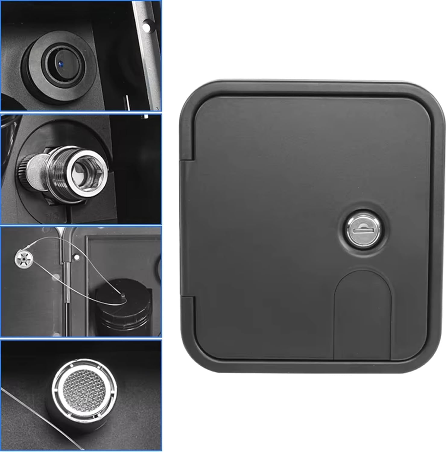 RV Gravity Water Filler, Easy Install Black Square Hatch Cover with Key, Multi-Function City Water Inlet for Camper, Travel Trailer Motorhome Van