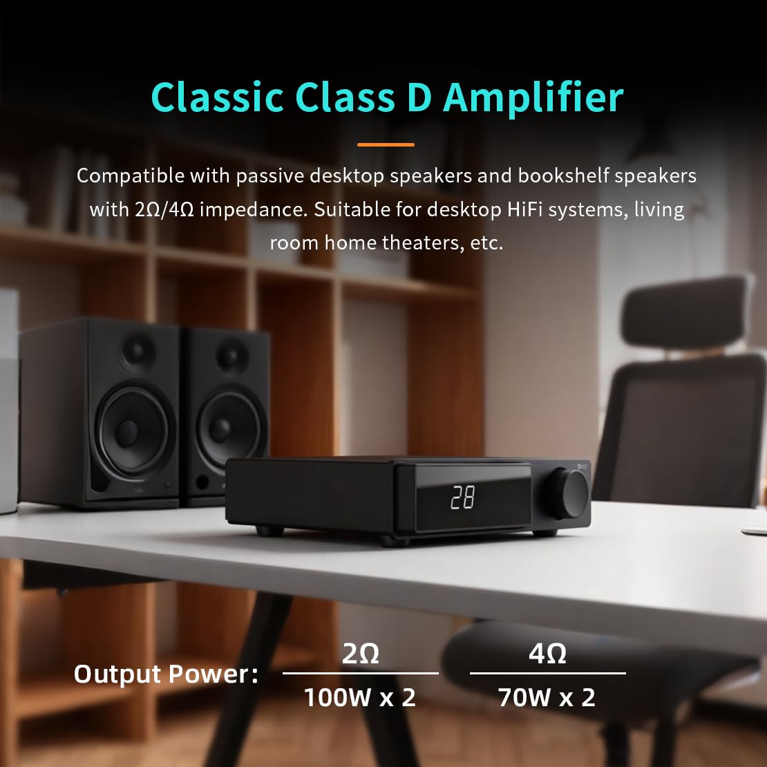 SMSL AO10 Amplificatore HiFi, Amp di Potenza Stereo a 2 Canali Classe D | 100W di Uscita per Diffusori Passivi | Amp Audio Domestico da Desktop con Trigger 12V, Controllo di Alti e Bassi e Modalità EQ