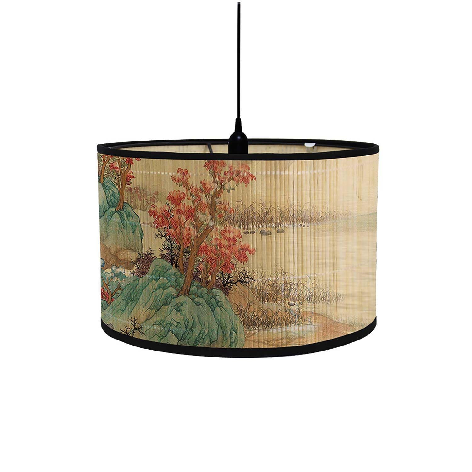 Retro Bamboo lampshade, Round Drum Shaped lampshade for Tables or Chandeliers, Suitable for Simple Ceiling Chandeliers (Style 26)