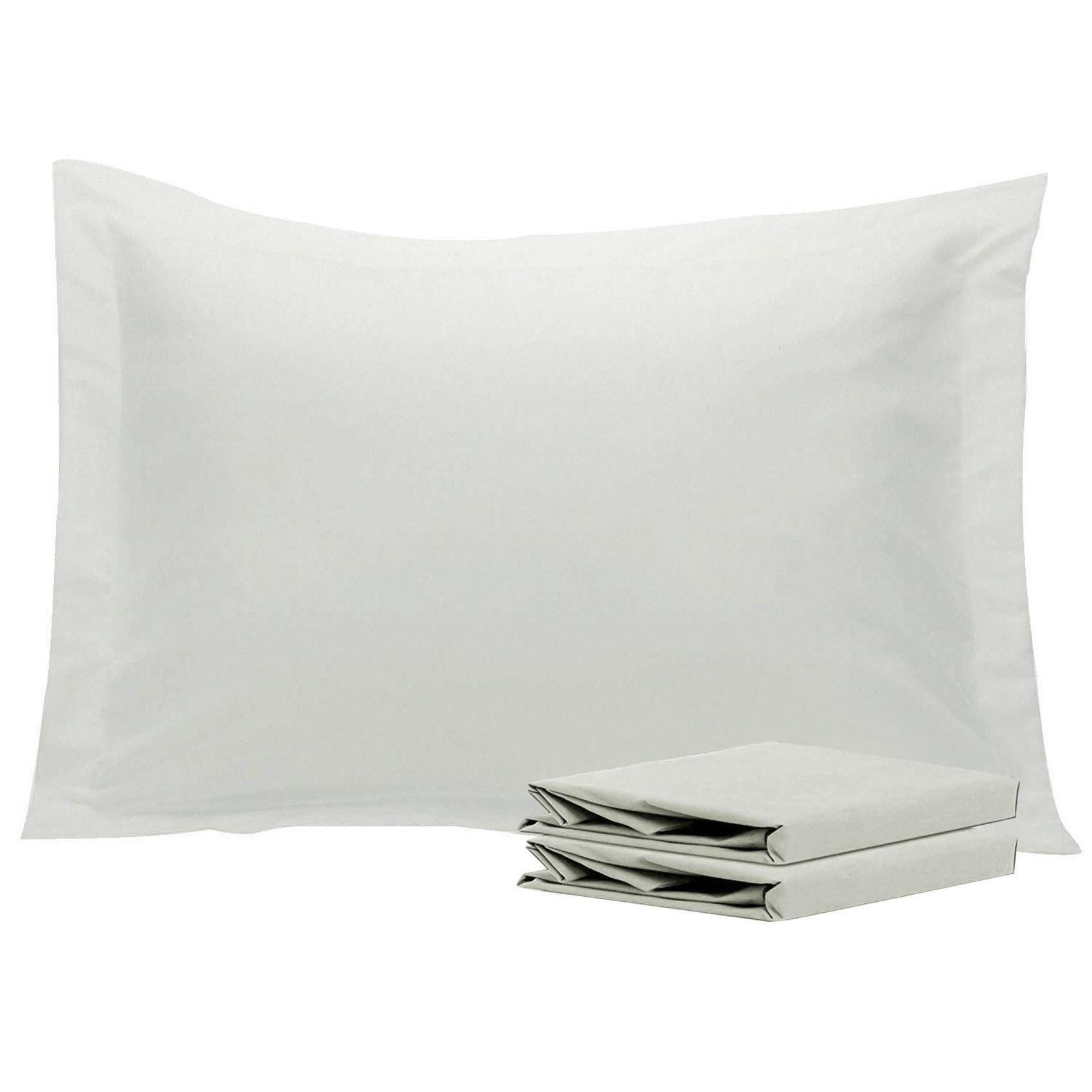 NTBAY Standard Pillow Shams, Set of 2, Microfiber, Light Grey | Brushed Microfiber Shams with 1 Inch Flange and Envelope Closure, 20 x 26 Inches, Pillow Inserts Not Included