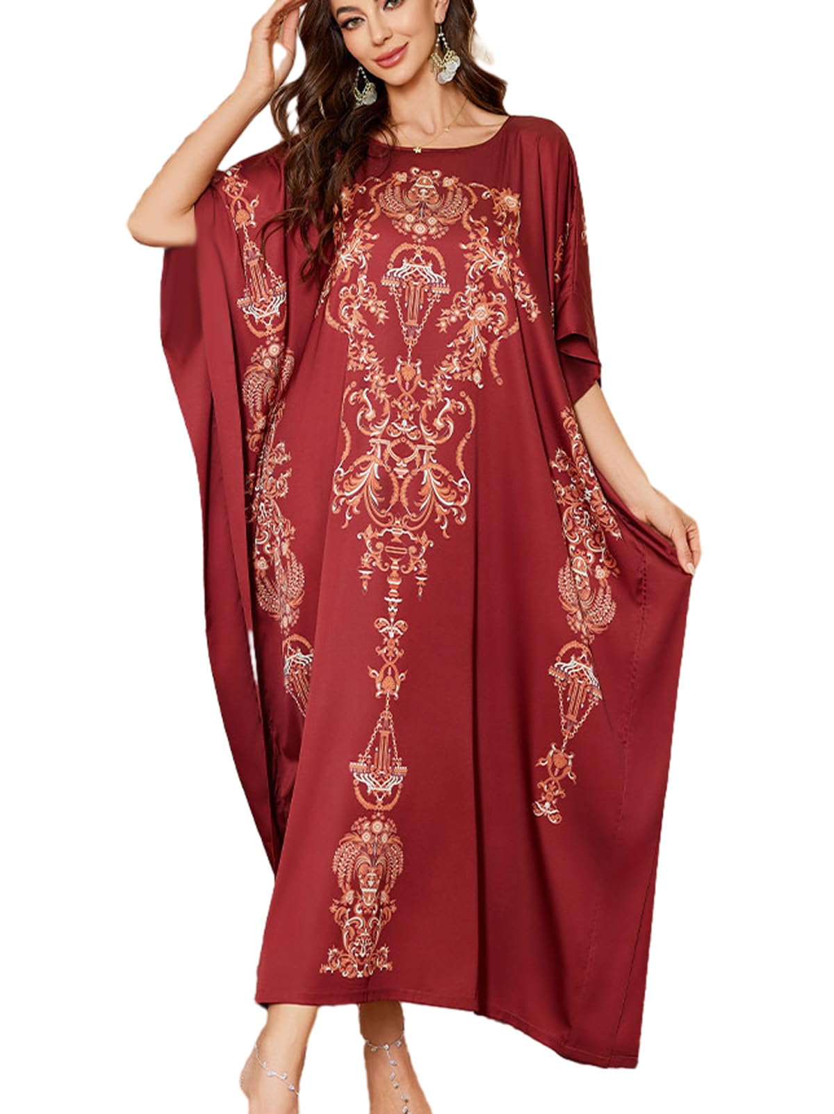 Caftan Dresses for Women Satin Plus Size Kaftan Maxi Gown Cover Up Beach Swimsuit Coverup Long House Dress