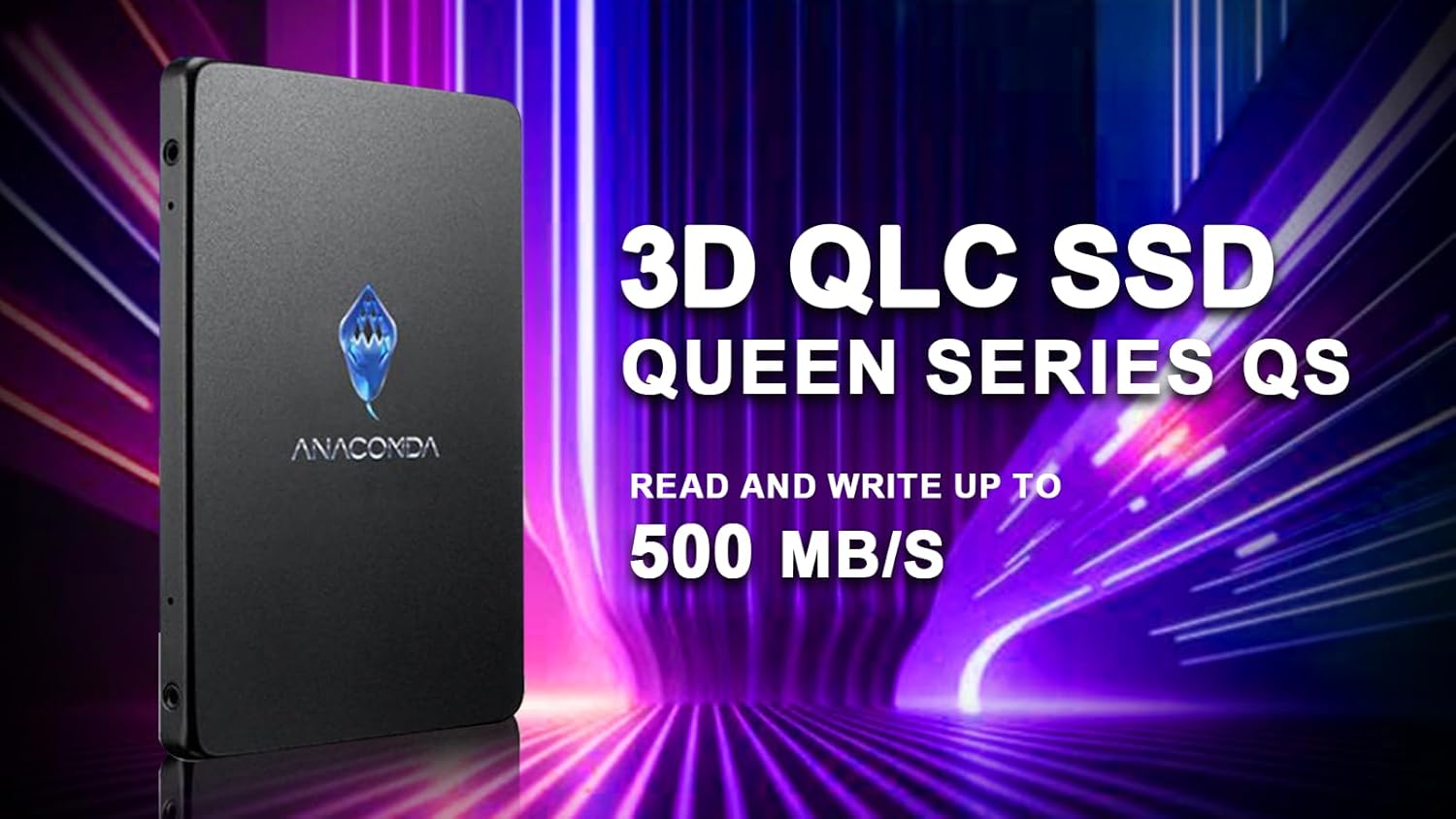 ANACOMDA Slim 2.5" QS 960GB SATA III 3D QLC NAND Flash Internal Gaming Solid State Drive (SSD) Internal SSD Read Speed up to 500MB/s Write Speed Up to 500MB/s. Made in Taiwan
