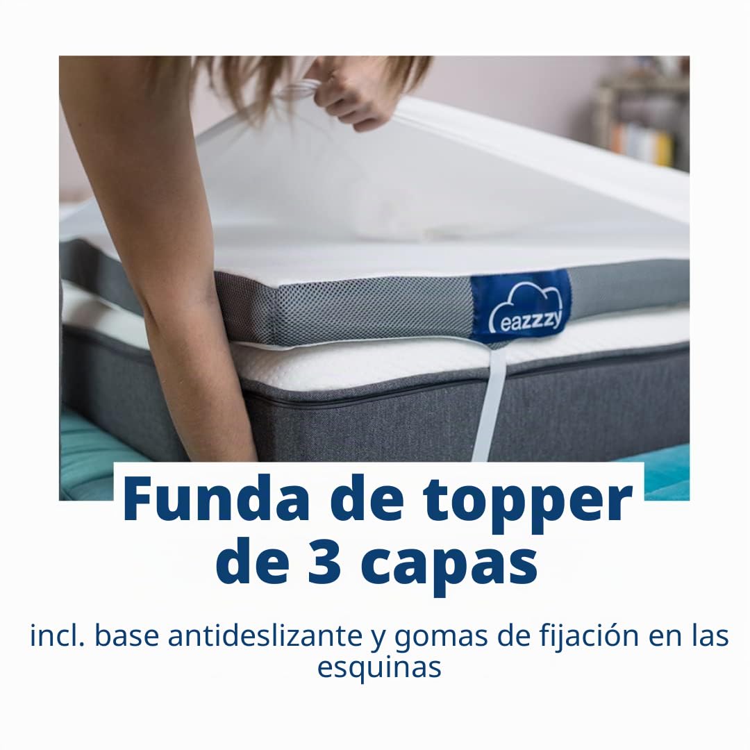 Genius Eazzzy Topper Deluxe 180 x 200 cm Altura 9 cm H2 H3 - Tope ortopédico para colchón y Cama con somier de Espuma de Gel, 180 x 200 cm, para alérgicos, Incluye Funda