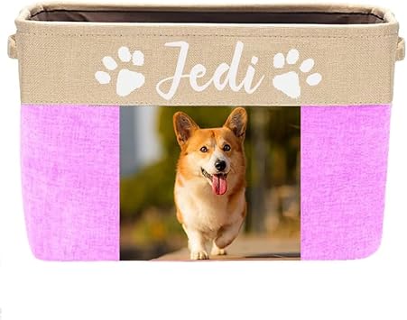 Personalized Dog Toy Box Storage Custom Dog Basket with Pets Name Cat Dog Toy Storage Gift for Dog Lovers Pink