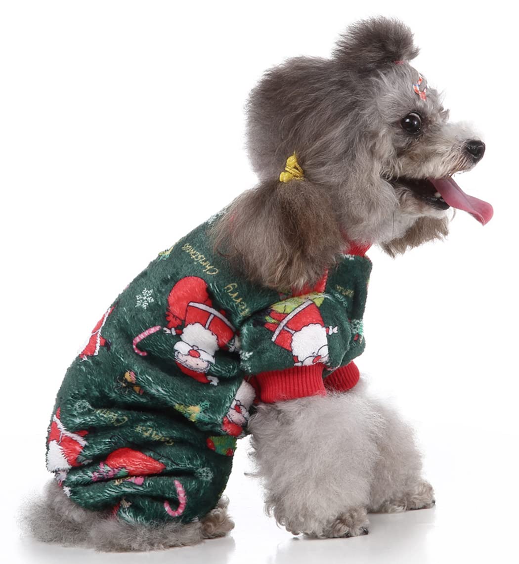 XIAOYU Santa Claus Snow Gift Box Pattern Christmas Pet Clothes Dog Warm Pajamas Cat Christmas Costumes Puppy Jumpsuits, Green, M - Image 4