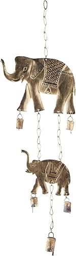 Deco 79 Carillón de viento de elefante de metal con campanas, 10 x 2 x 28 pulgadas, latón