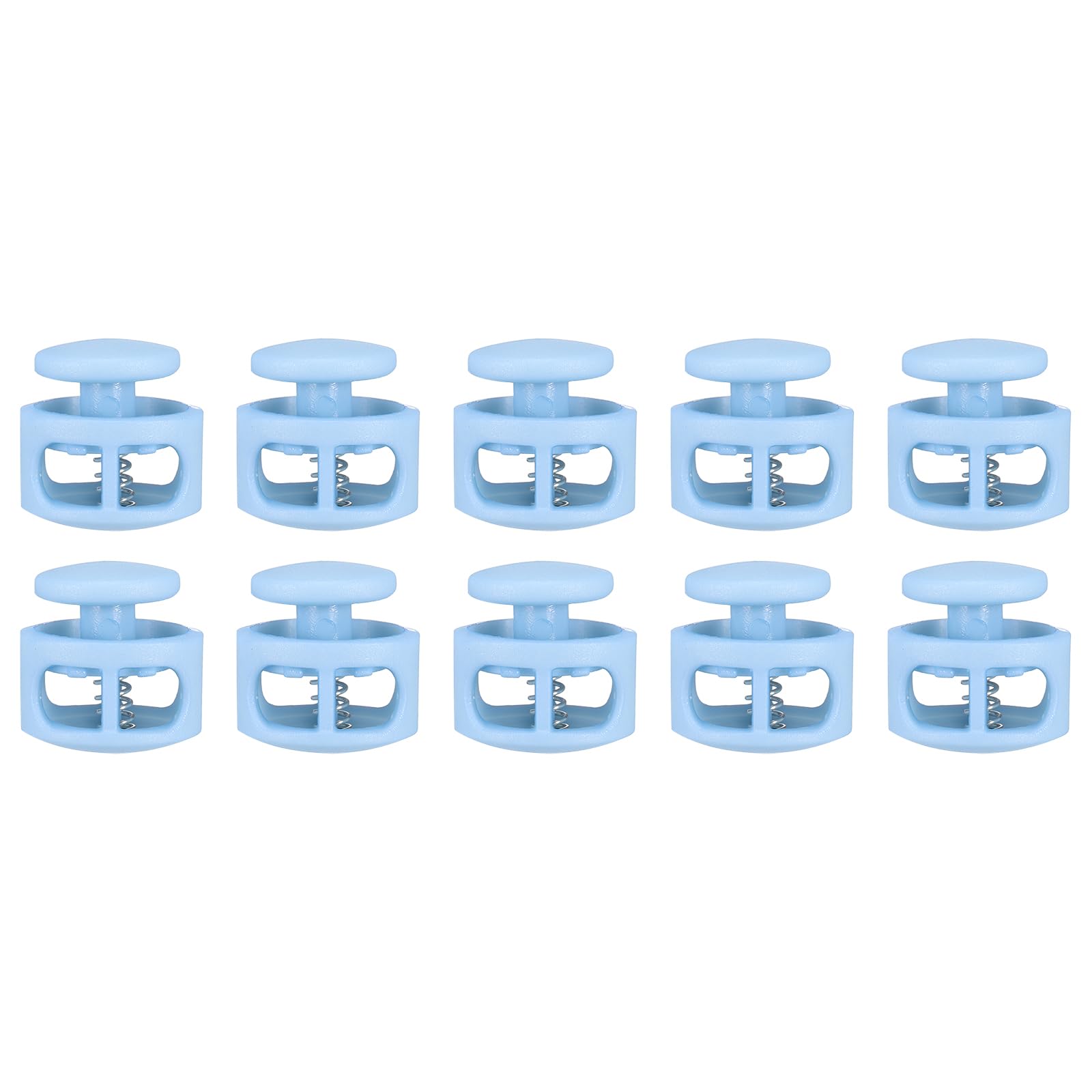 sourcing map 10pcs Plastic Cord Locks Double Hole Spring Toggle Stopper Clip Elastic Clasp Lock Fastener for Drawstring, Paracord, Bags, Clothing, Gloves String Lock Replacement, Light Blue