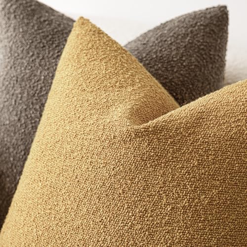 Image of Foindtower Set of 2, Decorative Textured Boucle Throw Pillow Covers Accent Solid Pillow Cases Neutral Cozy Couch Cushion Case for Chair Sofa Bedroom Living Room Home Decor 24x24 Inch Sunflower