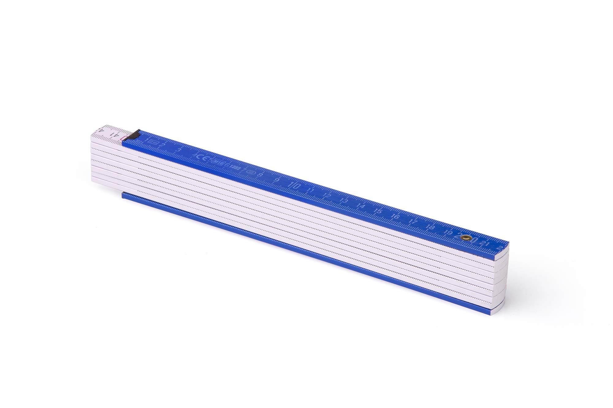 Regla plegable de madera Metrie™ BL52 | Regla plegable de 2 m de largo | Regla métrica con graduación dúplex - Azul claro y blanco
