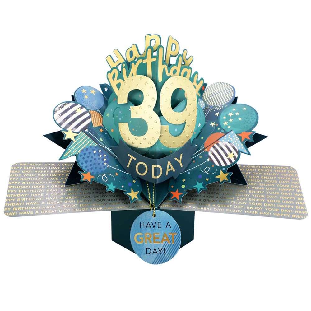 39 Today Happy 39th Birthday Pop-Up Greeting Card Love Kate's Pop Up Cards Him Design POP237MC39 — image 1