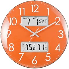 Nbdeal 13 Inch Analog Silent Wall Clock with Calendar Temperature & Humidity (Orange) product photo Nbdeal 13 Inch Analog Silent Wall Clock with Calendar Temperature & Humidity (Orange) product photo