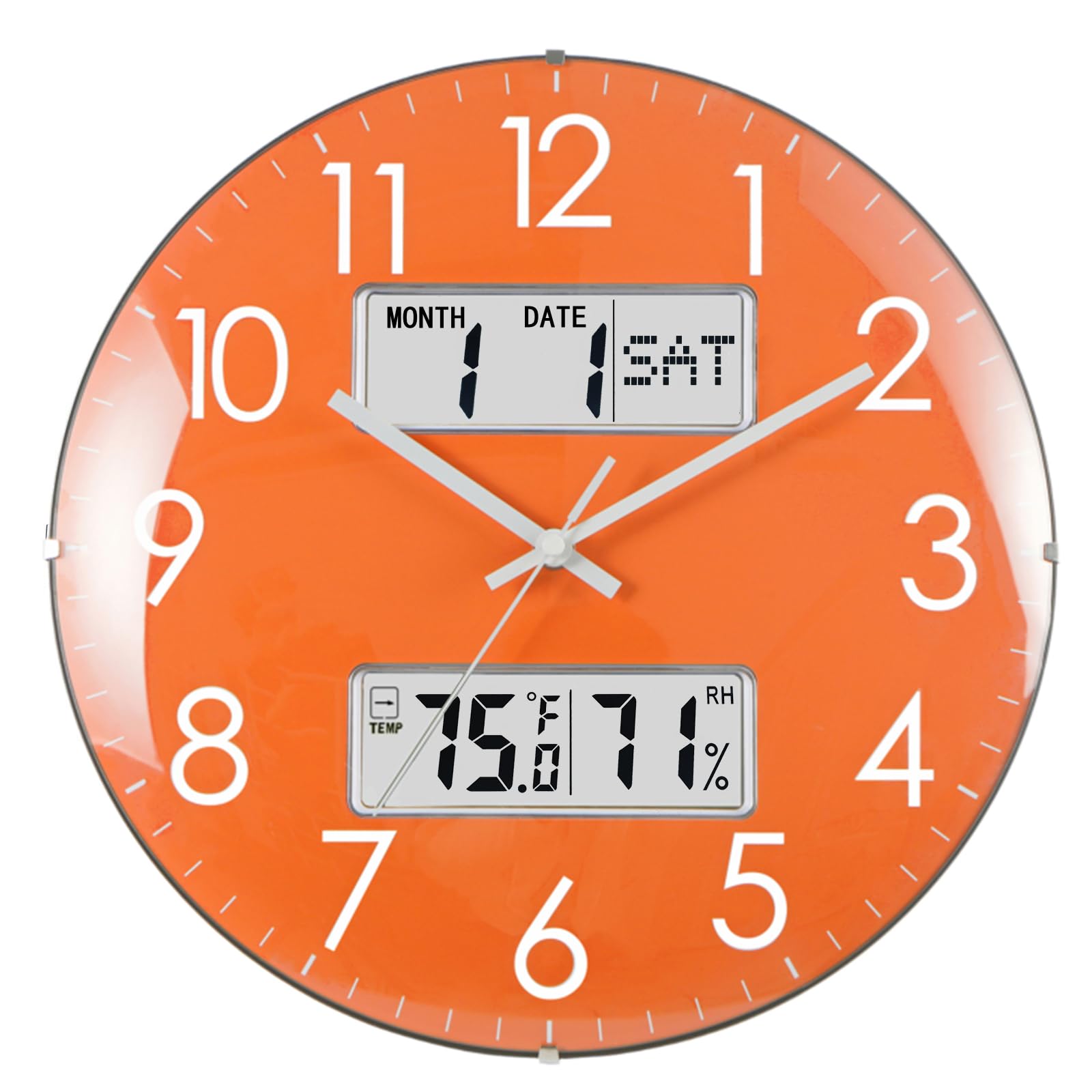 Horloge murale thermomètre hygromètre orange 33cm silencieuse maison