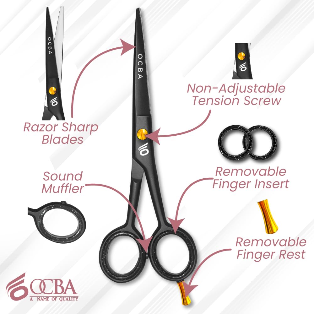 OCBA Professional 6" Hairdressing Scissor Sharp Hair Cutting Scissors for Barbers Hairdressers & Stylists Beard & Haircut Scissors for Men & Women (Serrated Blade Scissor) - Image 3