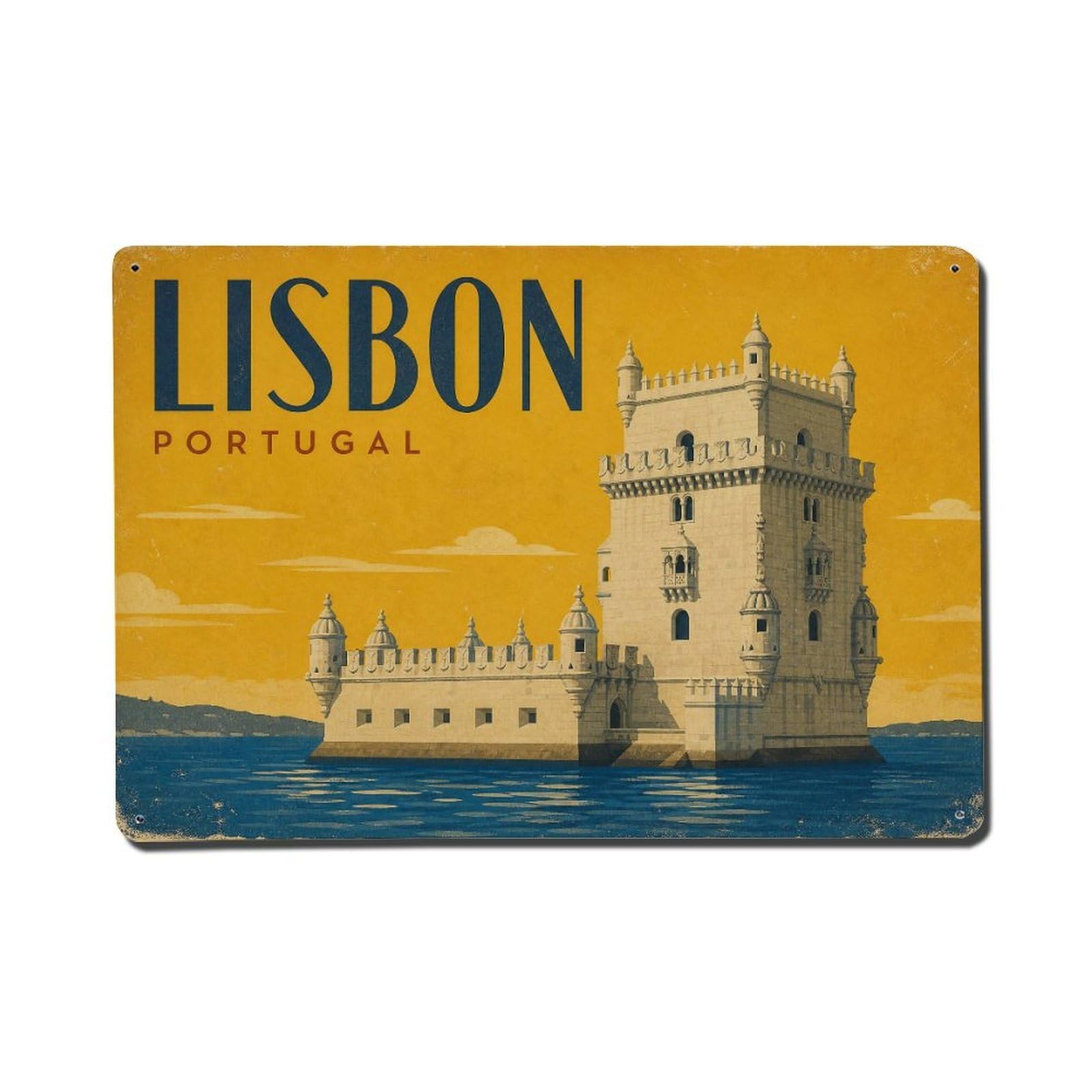 Vintage Travel Portugal Lisbon Metal Tin Sign Plaque Wall Decor for Cafe, Club Bar, Office, Garden Metal Poster 8x12Inch