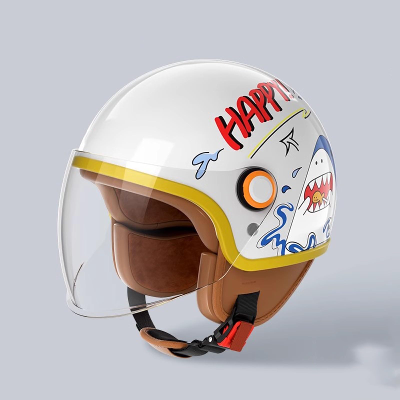 Casco De Motocicleta para Niños, Casco Abierto para Jóvenes, Casco De Media Cara para Niños Y Niñas, Casco 3/4 Aprobado ECE Bonito Casco para Ciclomotor Calle con Visera Solar F,48-55CM