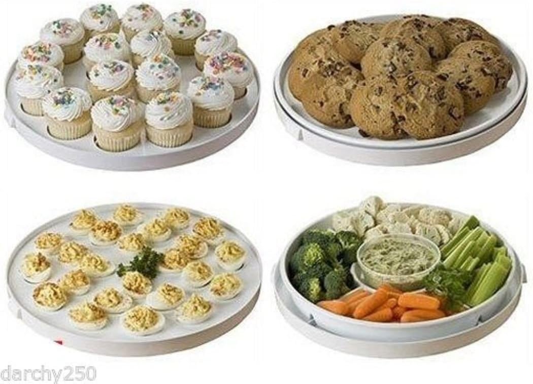 4 in 1 Cupcake Carrier Boxes, Deviled Egg Tray, Vegetable Platter Tray, and Large Cake Tray- Store up to 24 Cupcakes or 2 Large Cakes.