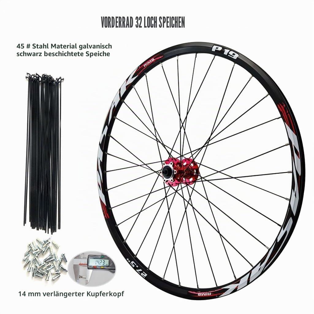 MTB Laufradsatz 26 Zoll 27,5 Zoll 29 ER, Fahrradfelge Aus Aluminiumlegierung HG gedichtetes Lager 142mm Steckachse 32H Felge Vorne und Hinten for 7-12 Gang Kassette