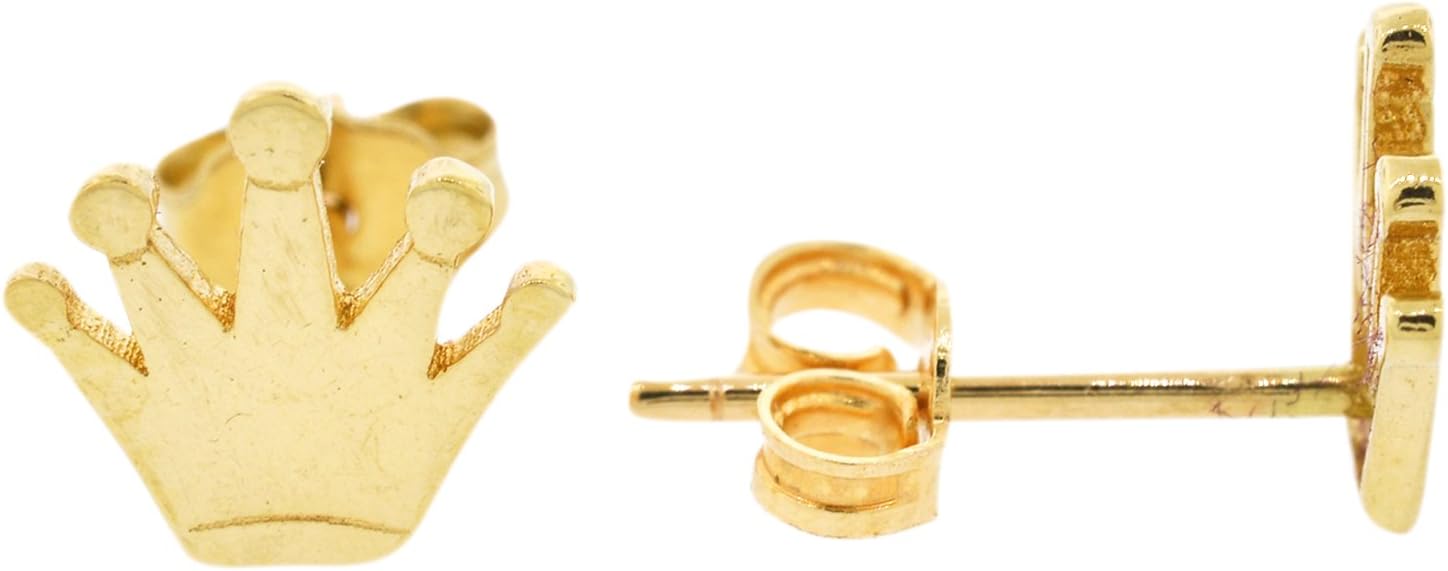 Men's 10k Yellow Gold Five Pointed Crown Stud Earrings