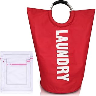 TEMSCOPRO- Sac à Linge 82L filet à linge Panier a Linge Pliable et Impermeable Sac de Rangement Corbeilles à Linge Sac Amovible Lavable pour vêtement Sale filet de lavage (ROUGE)