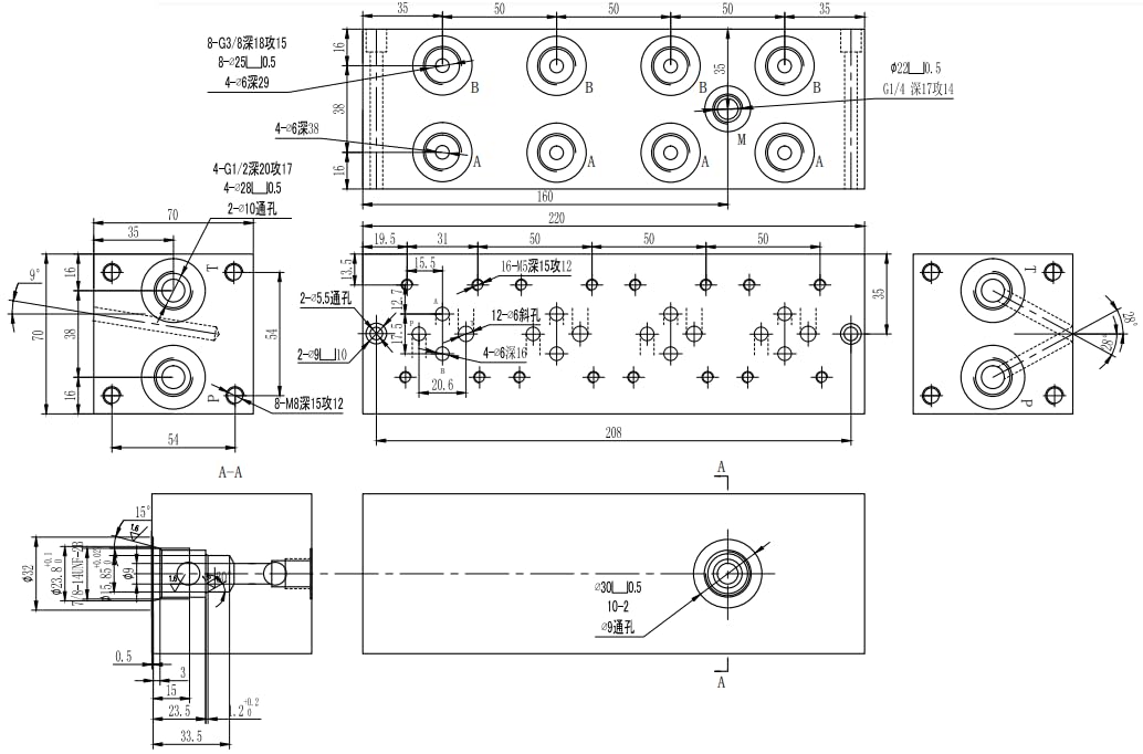 Hydraulikventil Steuerventil 3 Sektion CETOP 03 NG6 60l/min 12V Grundplatte DBV