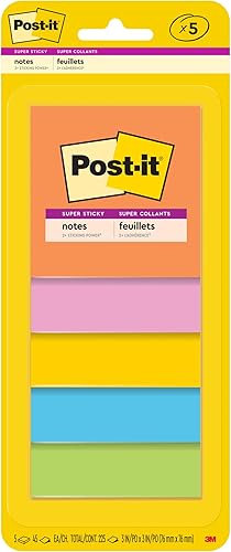 Post-It Notas, Super Sticky, 3" x 3", 5ct - Multicolor