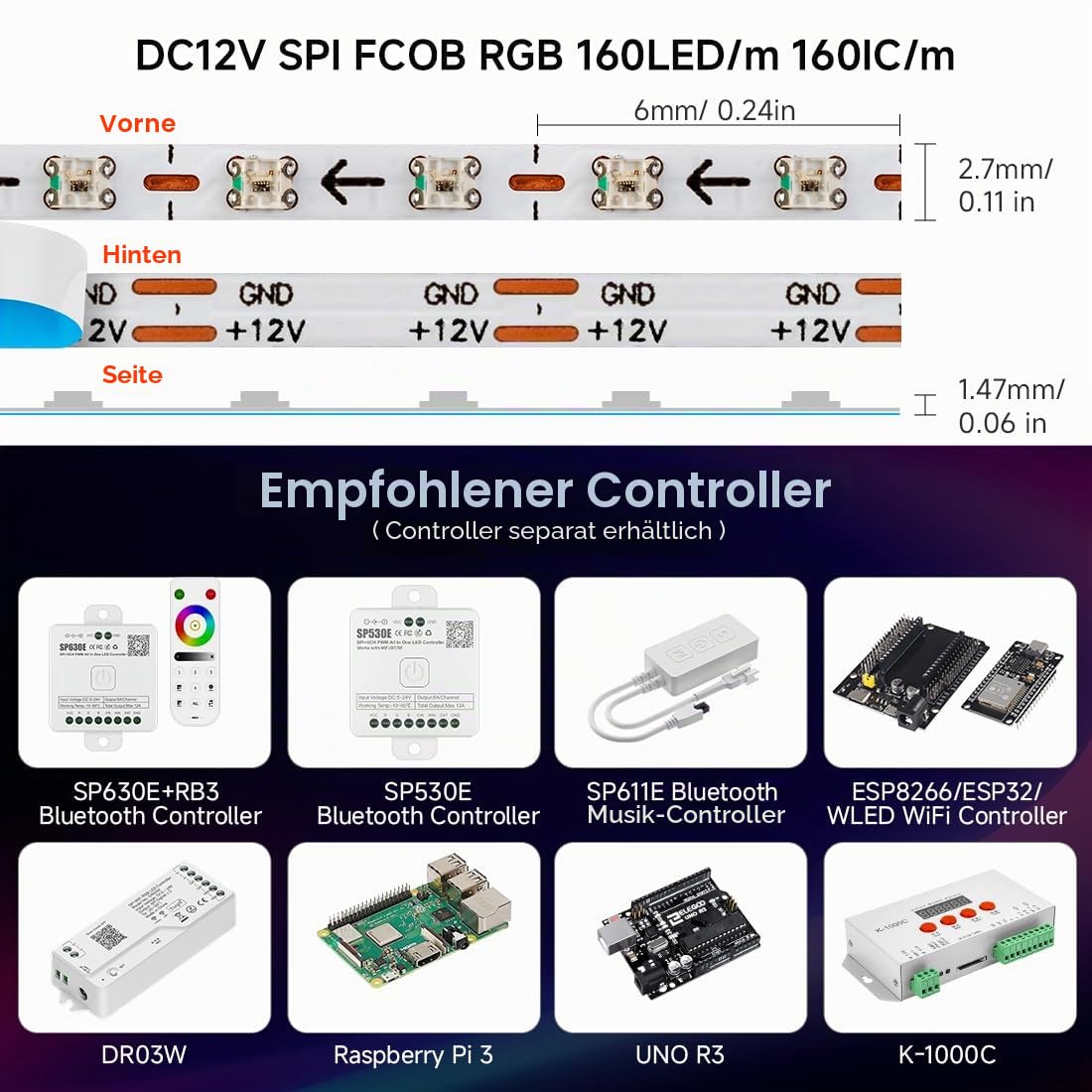 BTF-LIGHTING RGB IC 2.7mm extrem schmal LED-Band SMD0807 DC12V 5M 160LEDs/M | Adressierbares Band Flexibles Traum Farbe Dünnes Seil IP30 Nicht Wasserdicht für DIY Dekoration (nur Streifen)