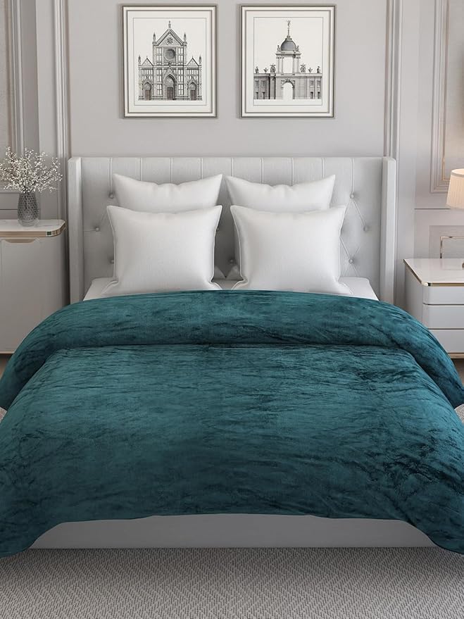 Image of Amazing Super Soft Double Bed Woollen Quilt Cover, 310TC Warm Duvet Cover, Woolen Duvet Cover /Rajai Cover /Blanket Cover /Quilt Cover King Size=90x100 Inches, Winter Blanket Cover (Green)