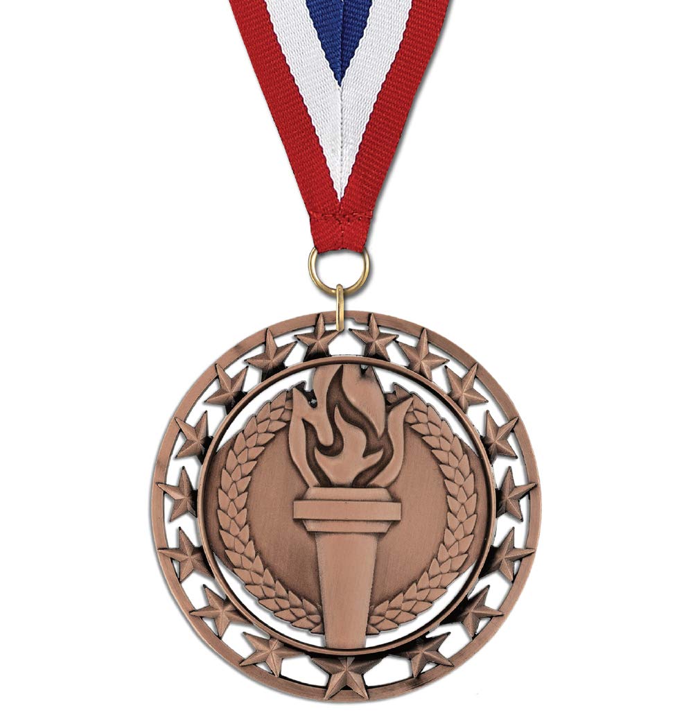 Hodges Badge Company Victory Torch Gold, Silber oder Bronze Medaillen mit rot-weißem und blauem Halsband, aus Metall, verkauft in Sets von 10 entweder Gold, Silber oder Bronze (Bronze)