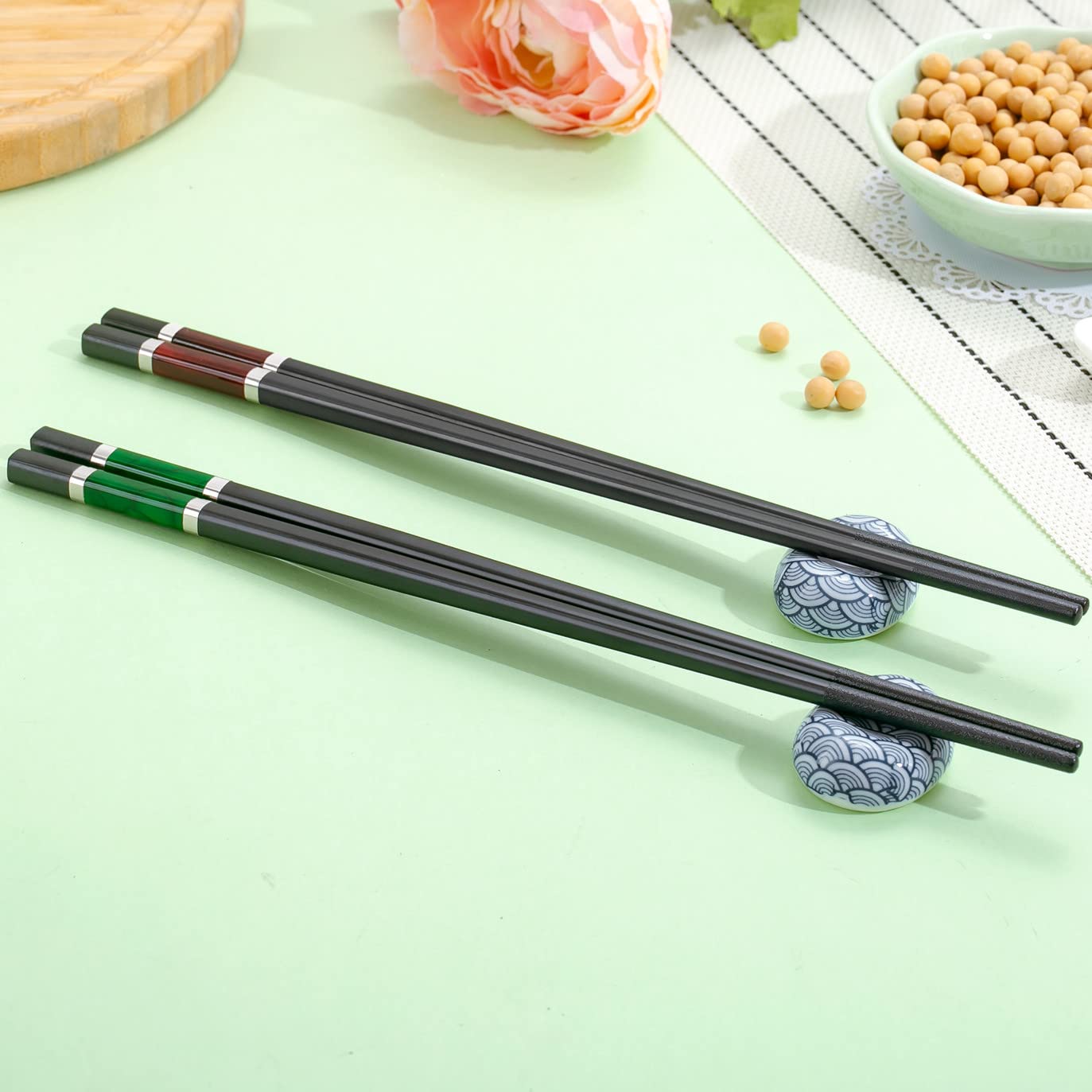 6 Stück Keramik Essstäbchen Ablagen mit Geschenkbox ,stäbchen Ablagen ,chopsticks holder schwarz Stäbchenhalter,Essstäbchen Halter für stäbchen,Chopsticks Shelves Stäbchenauflage
