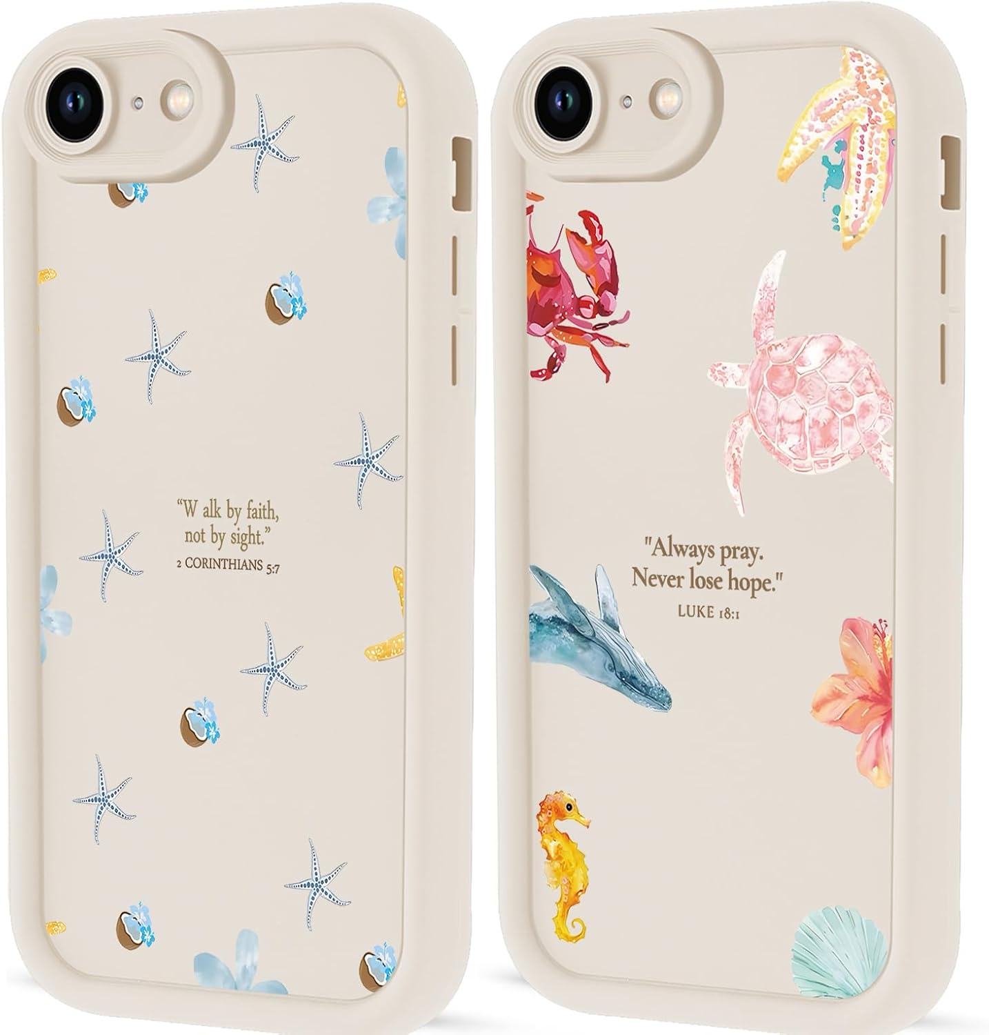 2 Pack Aesthetics Beach Summer Starfish Turtle Phone Cases for iPhone SE 2022/SE 2020/8/7 Case Shockproof Soft Raised Camera Protective Phone Cover Funda for iPhone SE 2022/2020 4.7 Inch