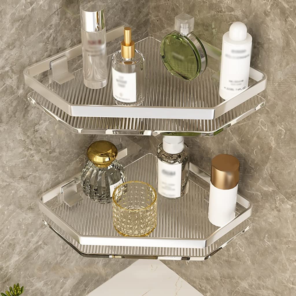 Support rangement salle de bain acrylique mural triangle argenté x2