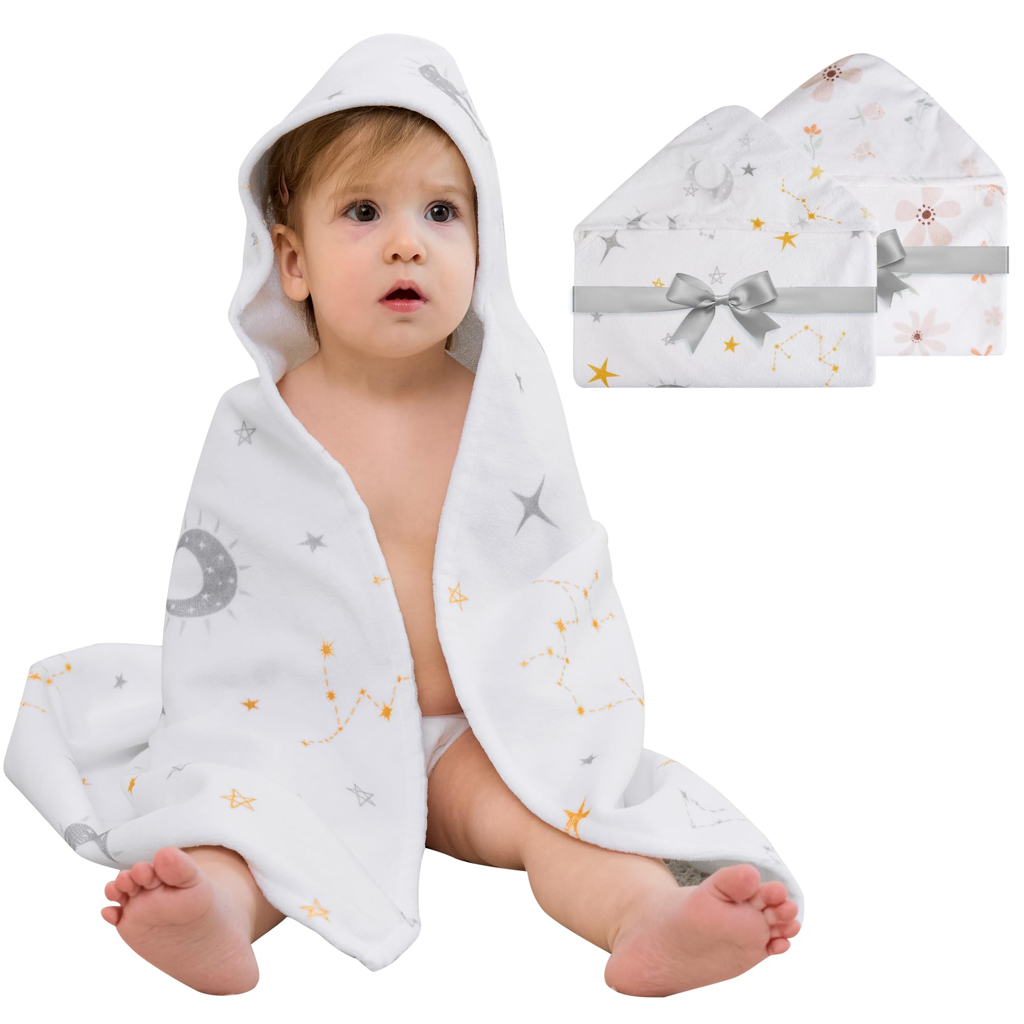 Viviland 2 Pack Hooded Baby Towels, Soft 100% Cotton Baby Bath Towels with Hood, Extra Thick and Absorbent, Essential for Newborns, Kids, Infants -