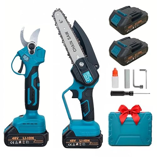 K2 STORE - Kit Potatura a Batteria Con Forbici e Motosega a Batteria 6 Pollici, Kit 2 in 1, Cesoie E Mini Motosega Elettriche per Potatura Giardino Rami Arbusti Vigneto