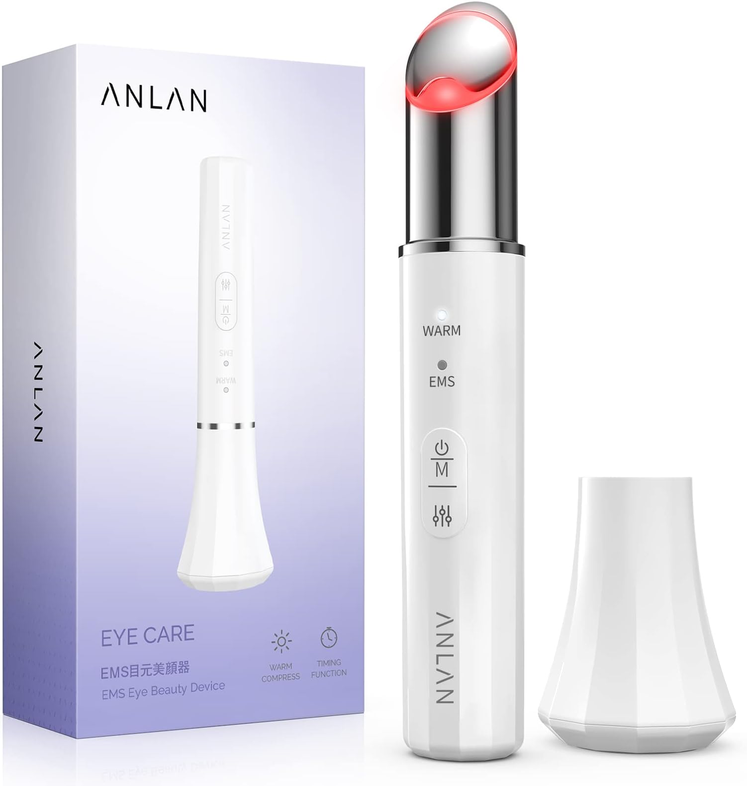 Sonic Eye Massager, ANLAN Eye Pen with Heated and Vibration Galvanic Wand Eye Red & Blue Lights Therapy Beauty Pen,Dark Circles Puffiness Anti-Ageing Wrinkle Remover and Promote Essence Absorption