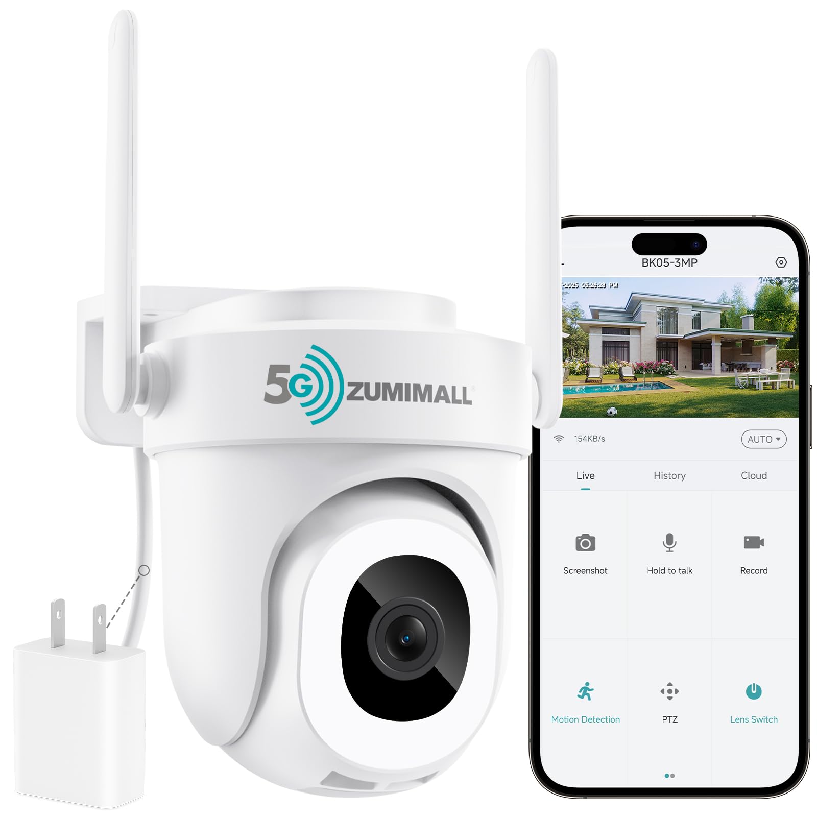 Amazon.com : ZUMIMALL 3MP Security Camera Outdoor - 360° PTZ Auto