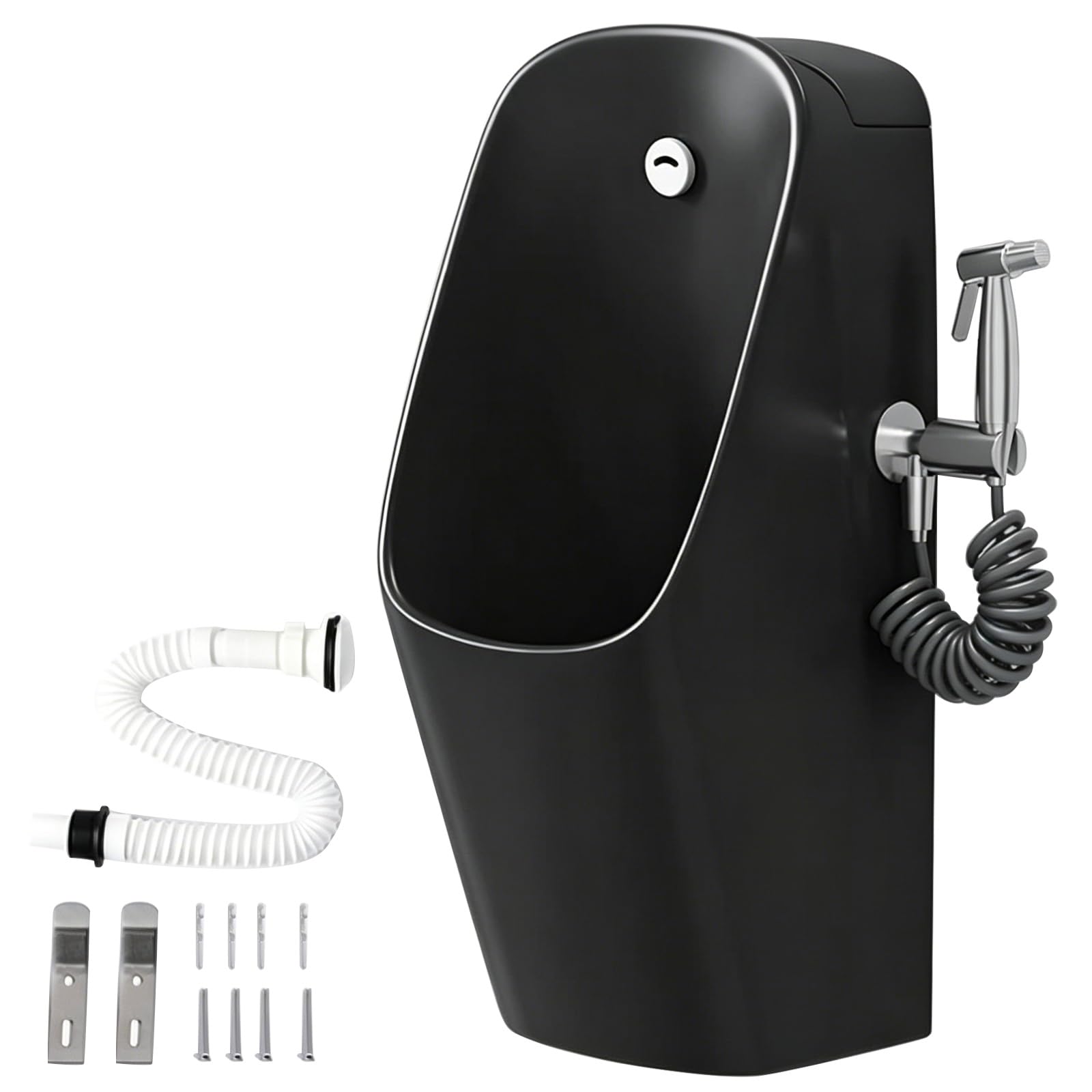 WXXZCE Wall Mounted Urinals for Men with Spray Gun, Commercial Ceramics Urinal, Automatic Flushing, Splash and Odor Resistant, for Homes, Hotels, and Public Restrooms(Black)