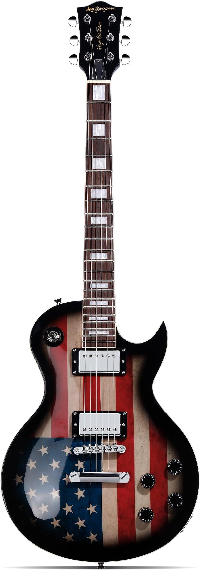 - SC Series Electric Guitar – Mahogany Body, Laurel Fingerboard, Dual Humbuckers,Tune-O-Matic Bridge, C Neck, 18:1 Tuners (US Flag)