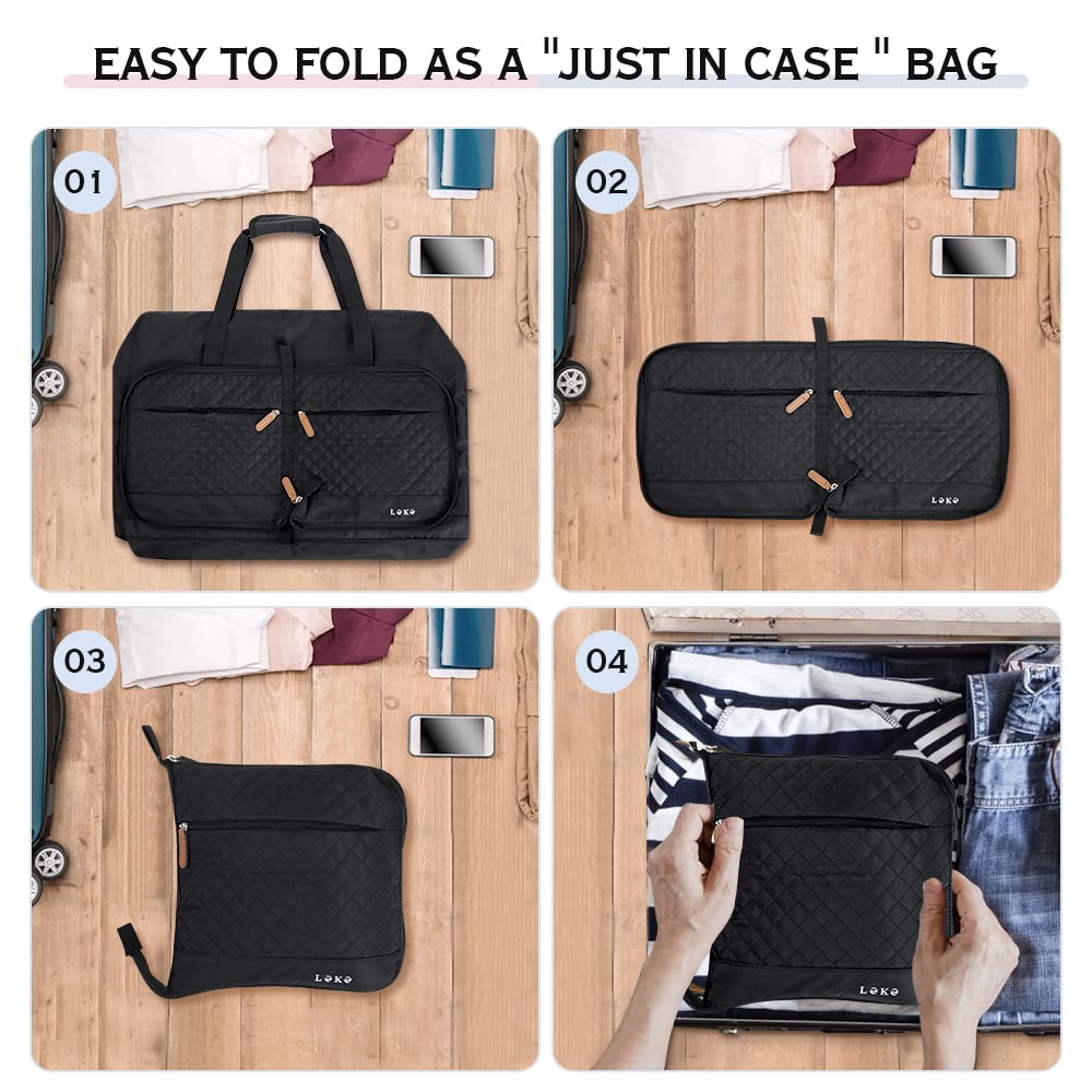 Lekesky Borsa da viaggio da donna pieghevole Weekender borsa sportiva con scomparto per scarpe, borsa impermeabile per bagagli a mano, Nero, 80L