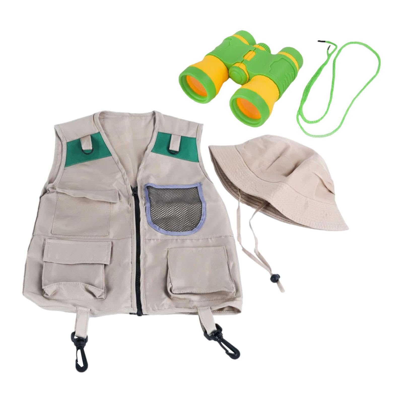 Sharplace Kits Explorer Kit Camping Adventure Binoculars de Juguete Gat Gear Camping Gear for Children, Chaleco de Malla