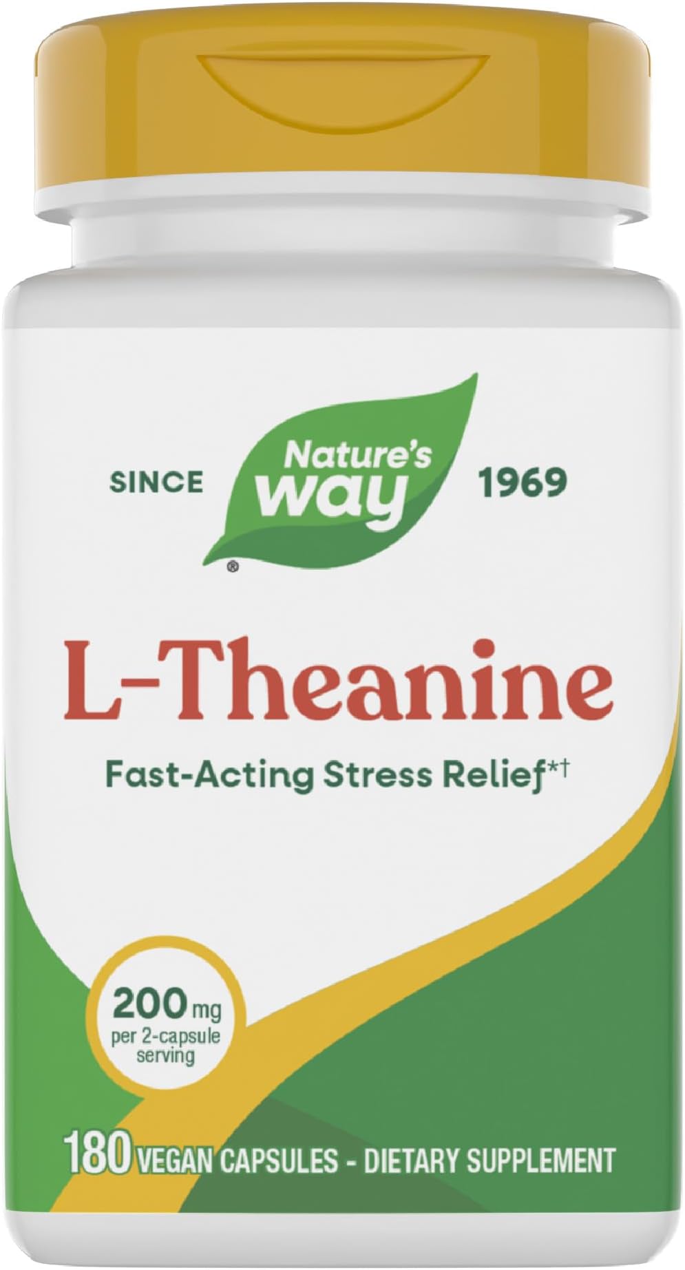 L-Theanine, Stress Support*, Promotes Relaxation*, 200 mg per 2-Capsule Serving, Vegan, 180 Capsules (Packaging May Vary)